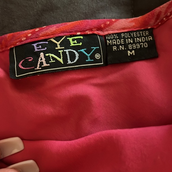 Vintage Eye Candy Fuscia Maxi circa 90s spaghetti straps and flounced bottom - Picture 3 of 6